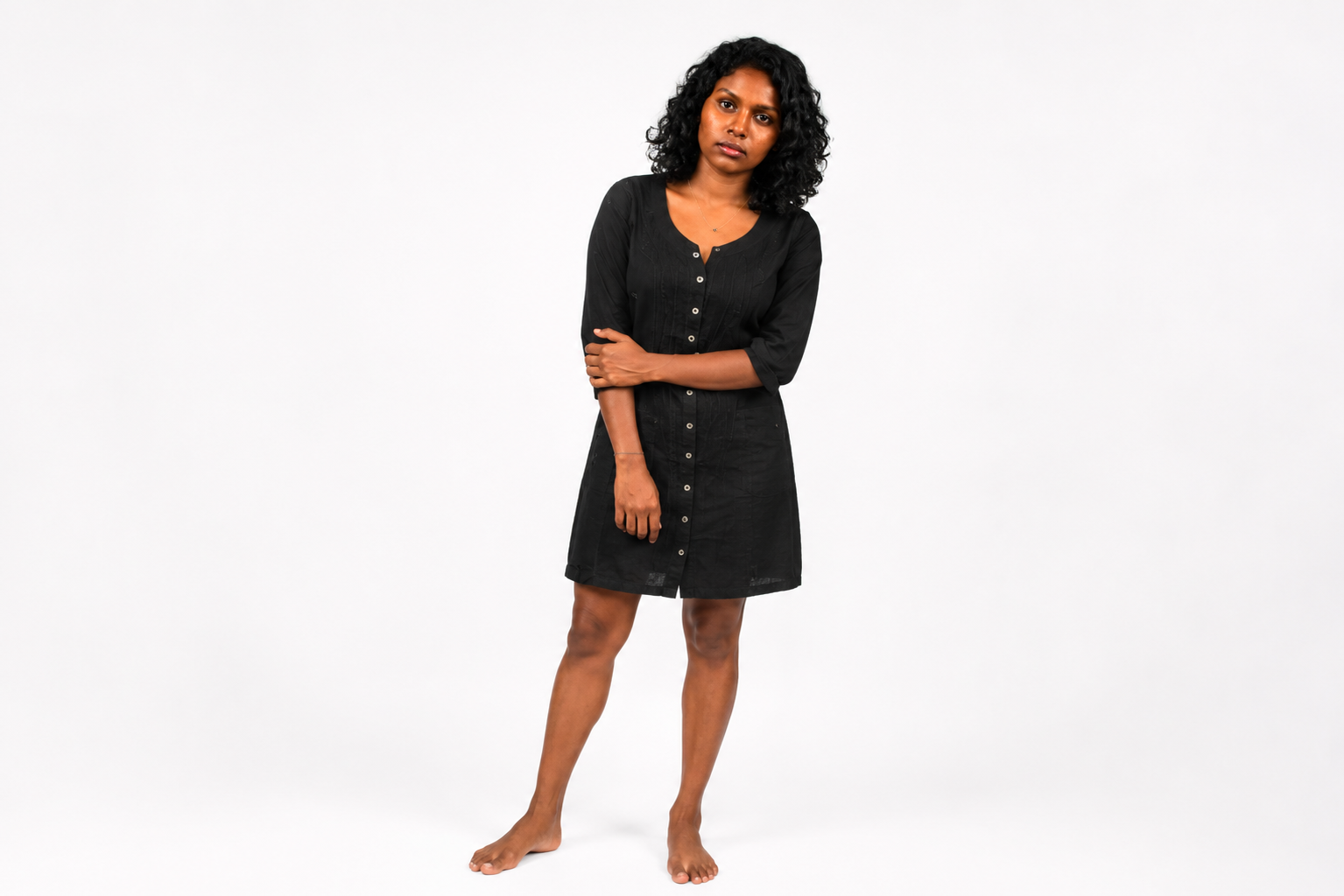 Ancient Mayan Button-Front Mini Dress – Classic Black